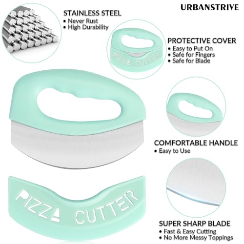 Heavy Duty Stainless Steel Pizza Cutter with Cover (Mint Green)