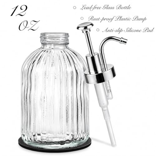 12oz Clear Glass Liquid Soap Dispenser (Clear, Silver Pump, 2pcs)