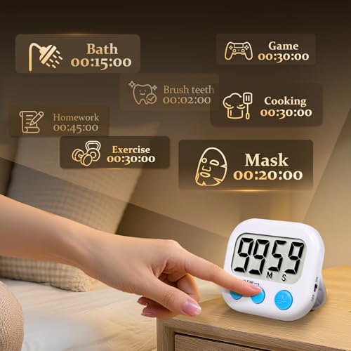 6 Pack Digital Kitchen Timer Small Classroom Timers for Kids Teachers (White)