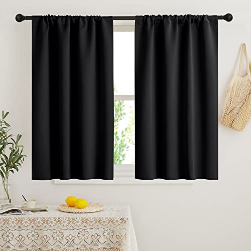Short Blackout Curtains for Bedroom (Black / 42"W x 48"L (Pack of 2))