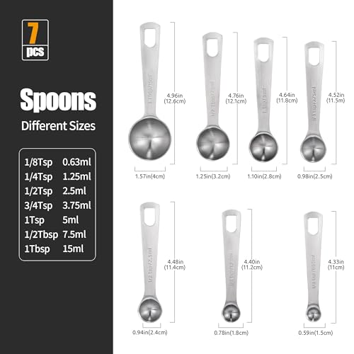 18 8 Stainless Steel Measuring Spoons with Engraved Metric (Set of 7)