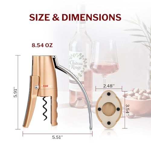 Quality Compact Vertical Lever Corkscrew Wine Opener with Foil Cutter. 3 Seconds to Open a Bottle of Wine. Champagne Gold (Gold)