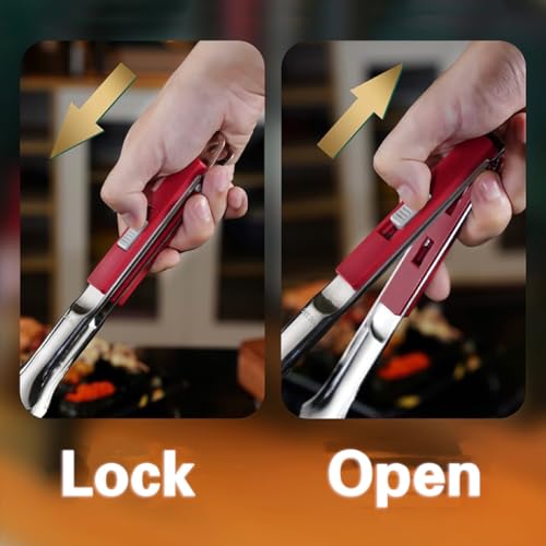 Anti Scald Extended Handle Spatula Tongs 11.6 Inch Multifunctional Stainless Steel Cooking Tongs Food Shovel Clamp for Flipping Steak Fish Bread Hamburger BBQ Frying Pancake Pies Pizza (Red)