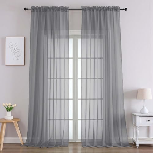 Charcoal Grey Sheer Curtains 96 Inches Long 2 Panels (Charcoal Grey / 59"W x 96"L (Pack of 2))