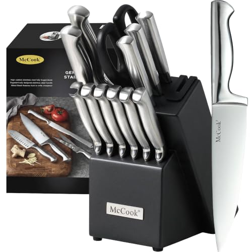 Knife Set Sharp Kitchen Knife Block Set w Built (SilverBlack / 15 pieces)
