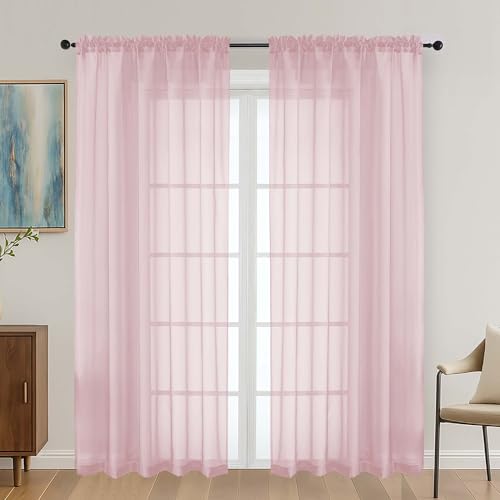 Blush Pink Sheer Curtains 72 Inches Long 2 Panels Set (Blush Pink / 59"W x 72"L (Pack of 2))