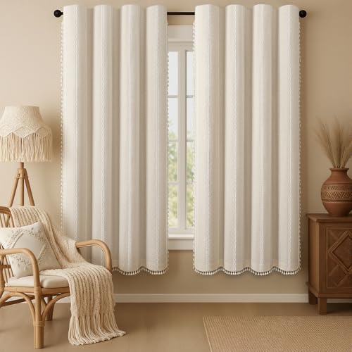 Boho 100% Blackout Curtains 72 Inch 2 Panels Linen Blend Beige (Beige / 52"W x 72"L (Pack of 2))