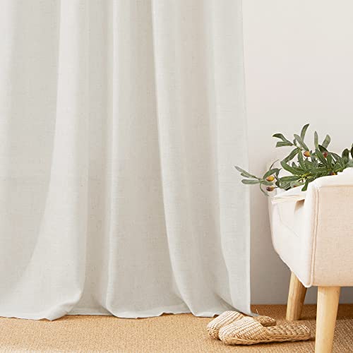 Short Linen Sheer Curtains for Small Kitchen Cafe Bathroom Window (Linen / 52"W x 45"L (Pack of 2))