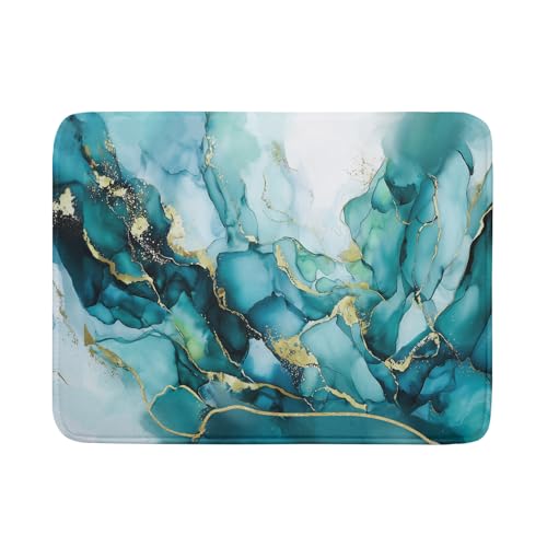 Teal Marble Dish Drying Mat Turquoise Blue Marbling Print Dish Drainer Mats 18"x24" Modern Granite Microfiber Reversible Dish Drying Rack Pad Protector for Kitchen Countertop Decor (24" x 18")