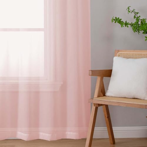 Sheer Blush Curtains for Bedroom Living Room 63 Inch Length 2 Panels (Blush / 42"W x 63"L (Pack of 2))