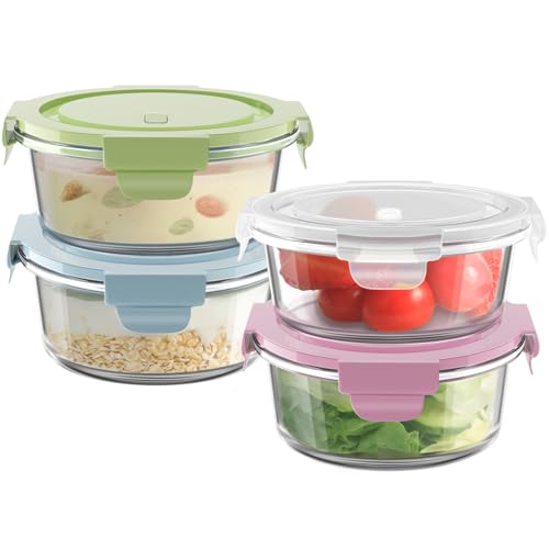 1.5Cup 12oz Small Glass Containers with Lids (Multicolor+Clear / 12oz)