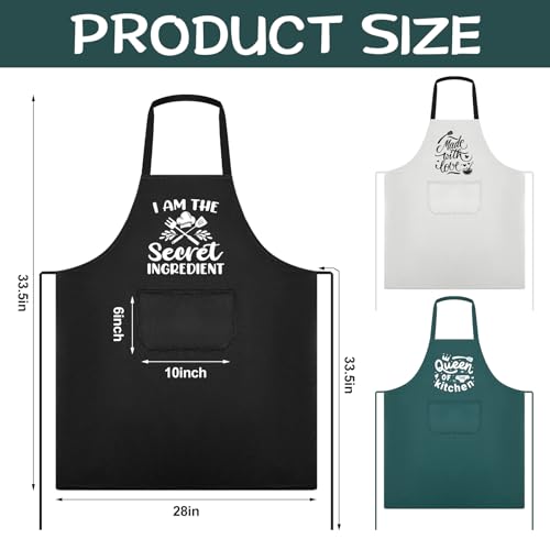 3 Pack Women Funny Cooking Aprons with Pockets (Black, Green, White)
