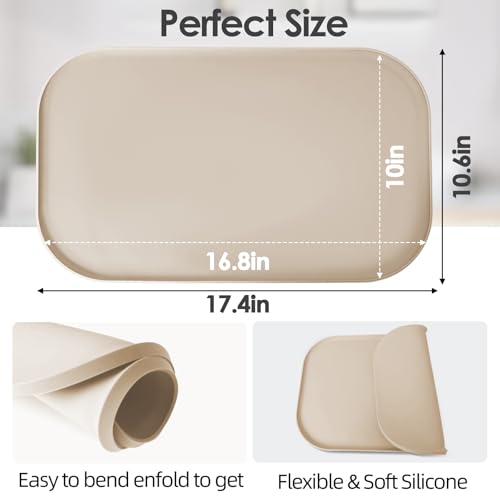 Silicone Coffee Maker Mat with Lip for Countertops (Khaki / 17.4'' x 10.6'')
