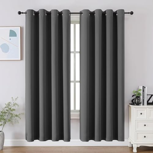 Blackout Curtains 63 Inch Length 2 Panels Set (Light Grey / 52"W x 63"L (Pack of 2))