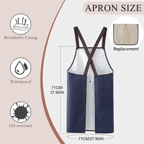 Apron with Towel Attached 2 Pcs Waterproof Kitchen Aprons No Tie Apron Cross Back Aprons for Women Cooking Flower Art Blue (Blue,2 Pack)