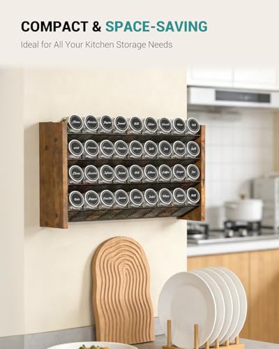 Spice Rack Organizer with 36 Glass Jars (With 36 Jars, 17.2"W × 9.4"H)