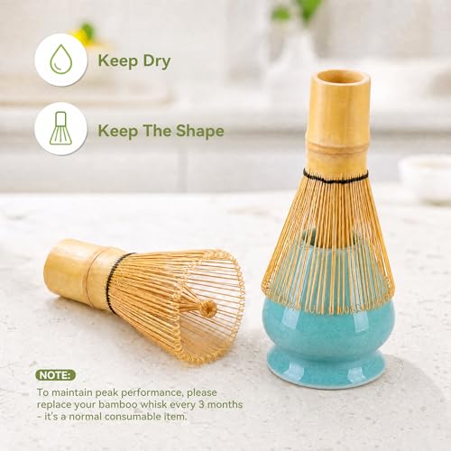 Matcha Whisk Set with Serene Blue Ceramic Bowl (Blue)