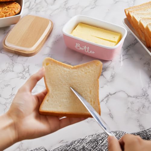 Pink Butter Dish with Lid for Countertop