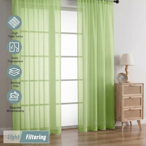 Sheer Curtains 84 Inches Long 2 Panels (42"W x 84"L (Pack of 2) / Lime)