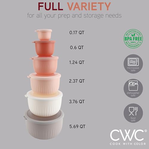 Prep Bowls with Lids (Grey/Pink / 12 Piece Set - Deep Bowls)