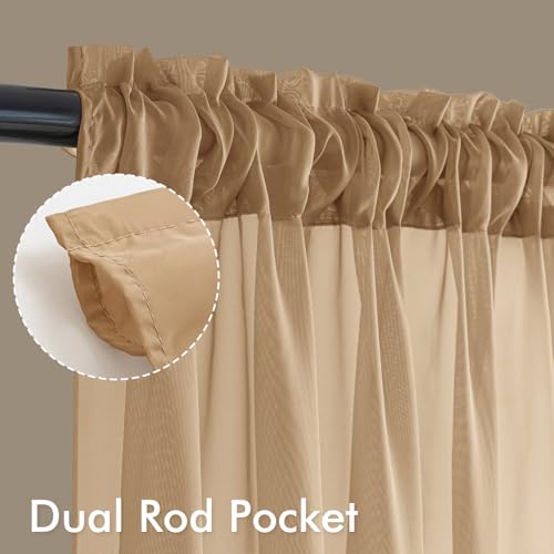 Brown Sheer Curtains 90 Inches Long 4 Panels 54 x 90 Inches (54"W x 90"L (Pack of 4) / Brown)