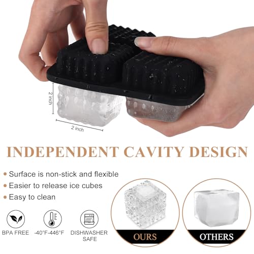 2 Inch Whiskey Ice Cubes Mold (Black Ice Cube Tray with Lid)