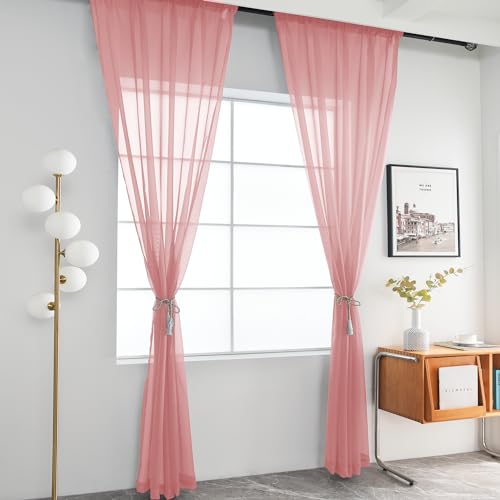 Solid Sheer Rod Pocket Curtain Voile Draperies 2 Panels White Beige Black Grey Coffee 52 Inch Width 108 Inch Long 1 Pair for Kitchen Bedroom Children Living Room Yard (Blush / 52"W x 108"L (Pack of 2))