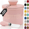 Butter Crock with Lid for Countertop with Spreader Knife and Water Line (Pink / Regular)