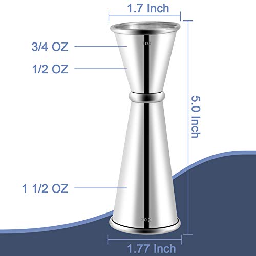 Double Cocktail Jigger for Bartending (Rolled Edge-1oz/2oz-1PC / Silver)