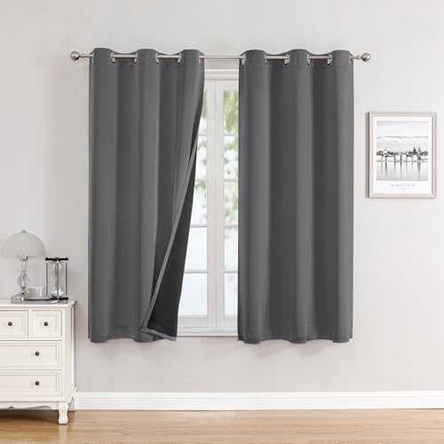 100% Blackout Curtains for Bedroom 45 Inches Long 2 Panels Set (42"W x 45"L (Pack of 2) / Grey)
