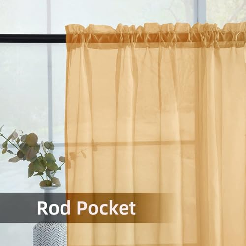 Solid Sheer Rod Pocket Curtain Voile Draperies 2 Panels White Beige Black Grey Coffee 60 Inch Width 84 Inch Long 1 Pair for Kitchen Bedroom Children Living Room Yard (Beige / 60"W x 84"L (Pack of 2))