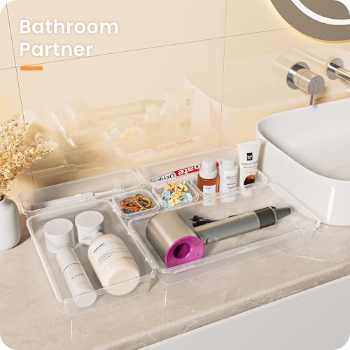 Military Grade】 Drawer Organizer for Vanity Bathroom Makeup Desk (Clear)