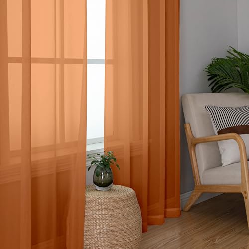 Orange Sheer Curtains 72 Inch Length 2 Panels Set (42"W x 72"L (Pack of 2) / Orange)