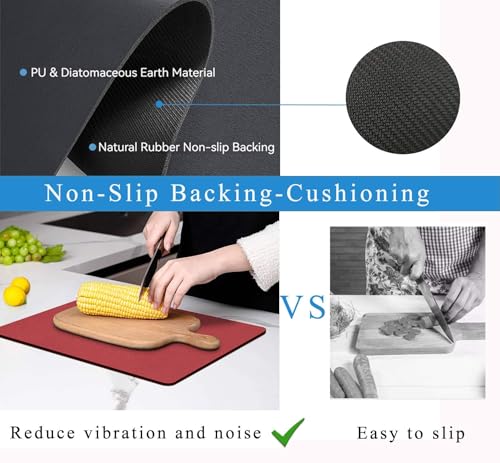 Dish Drying Mat for Kitchen Counter (Red - Standard / 12" x 19")