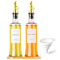 Olive Oil Dispenser Bottles for Kitchen with Bamboo Tray (Glass -10.15 fl oz (Set of 2))