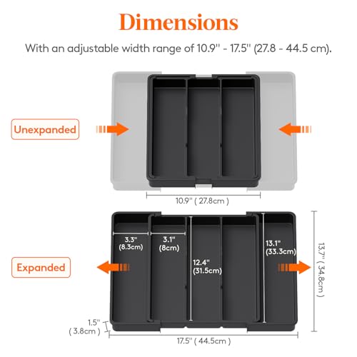 Utensil Organizer for Kitchen Drawers (Black / Medium(11-18''W x 14''D))