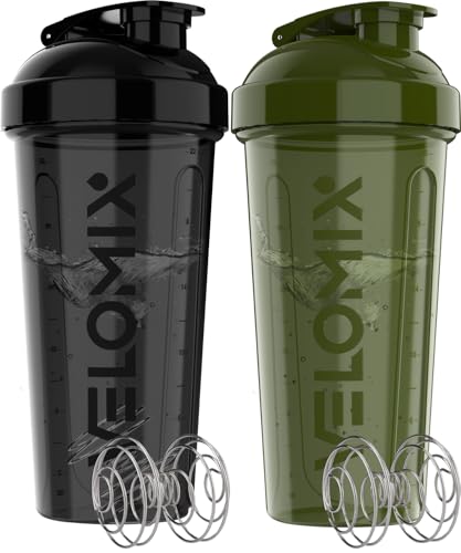 2 Pack 28oz Protein Shaker Bottle for Protein Mixes (B6) Green / Black)