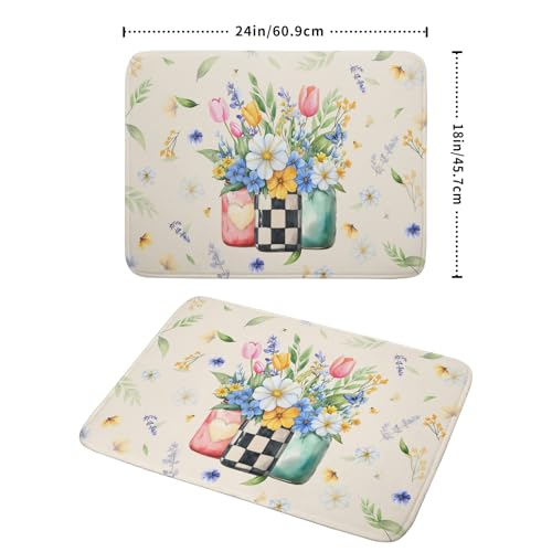 Spring Flower Vases Dish Drying Mat for Countertop (24" x 18")