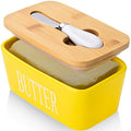 Ceramic Butter Dish with Lid and Knife Silicone Seal for Countertop Yellow (Yellow)