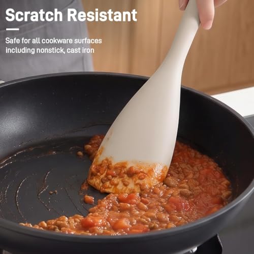 3 PACK Silicone Cooking Spatula & Spoon for Nonstick Cookware (3 Pack Khaki)