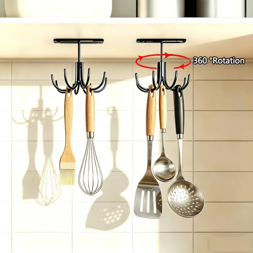 Metal Under Cabinet Kitchen Utensil Hooks (Metal-black)