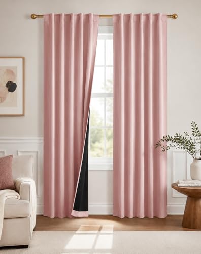 100% Blackout Curtains for Bedroom (100% Blackout-blush Pink / 52"W x 96"L (Pack of 2))