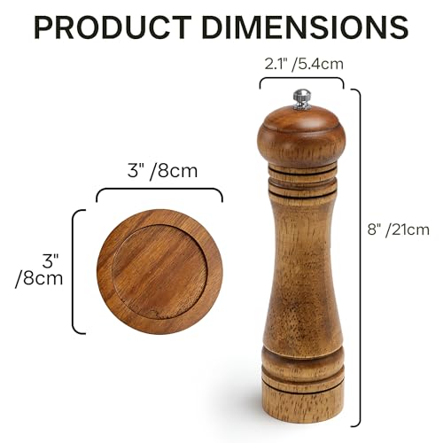 Wood Salt and Pepper Grinder (8 Inches-1 Pack with Tray)