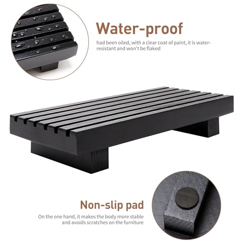 Black Bathroom Tray for Sink Decor Kitchen Counter Wood Pedestal Soap Dish (8.7x4 inch / Black)