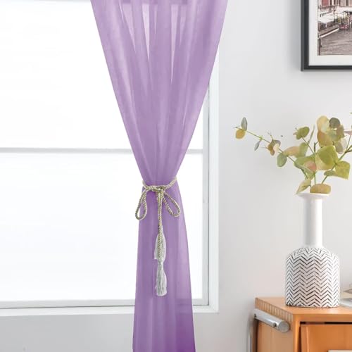 Lavender Sheer Curtains 4 Panels Rod Pocket Semi (Lavender / 52"W x 108"L (Pack of 4))