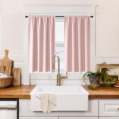 100% Blackout Short Curtains for Small Window (100% Blackout - Baby Pink / 34"W x 48"L (Pack of 2))