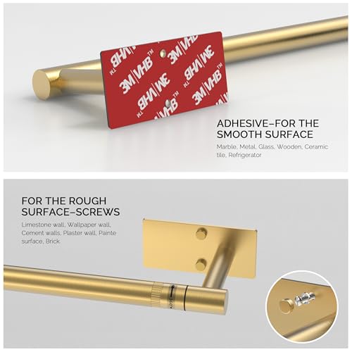 Gold Paper Towel Holder Under Cabinet Self Adhesive or Wall Mount (Gold / Standard Holder)
