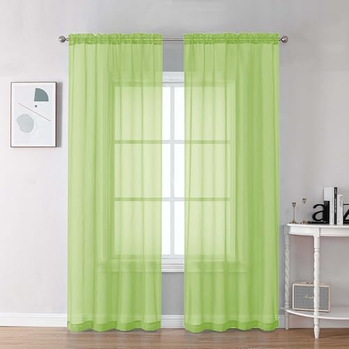Sheer Lime Curtains 90 inches Long 2 Panels (Lime / 42"W x 90"L (Pack of 2))