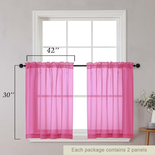 Hot Pink Kitchen Curtains 30 Inch Length Tier 2 PCS (Hot Pink / 42"W x 30"L (Pack of 2))