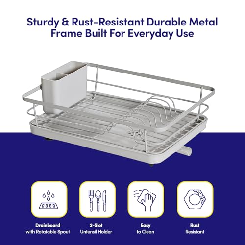 Dish Drying Rack 3 Piece Dish Drainer with Drainboard Set for Kitchen Counter (15.5" x 12" x 5" / Silver)